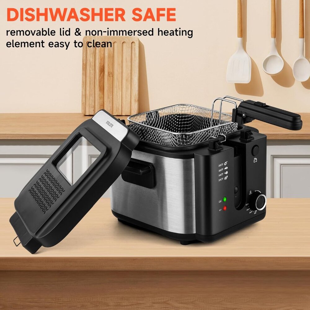 Deep Fryer 1500W Non-Stick Inner Pot Removable Lid Temp Control 2.5L - Picture 4 of 8